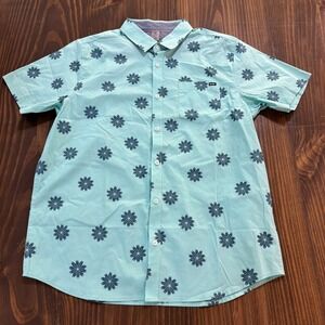 HURLEY Mens Large Short Sleeve Button Front Floral Print Casual Shirt